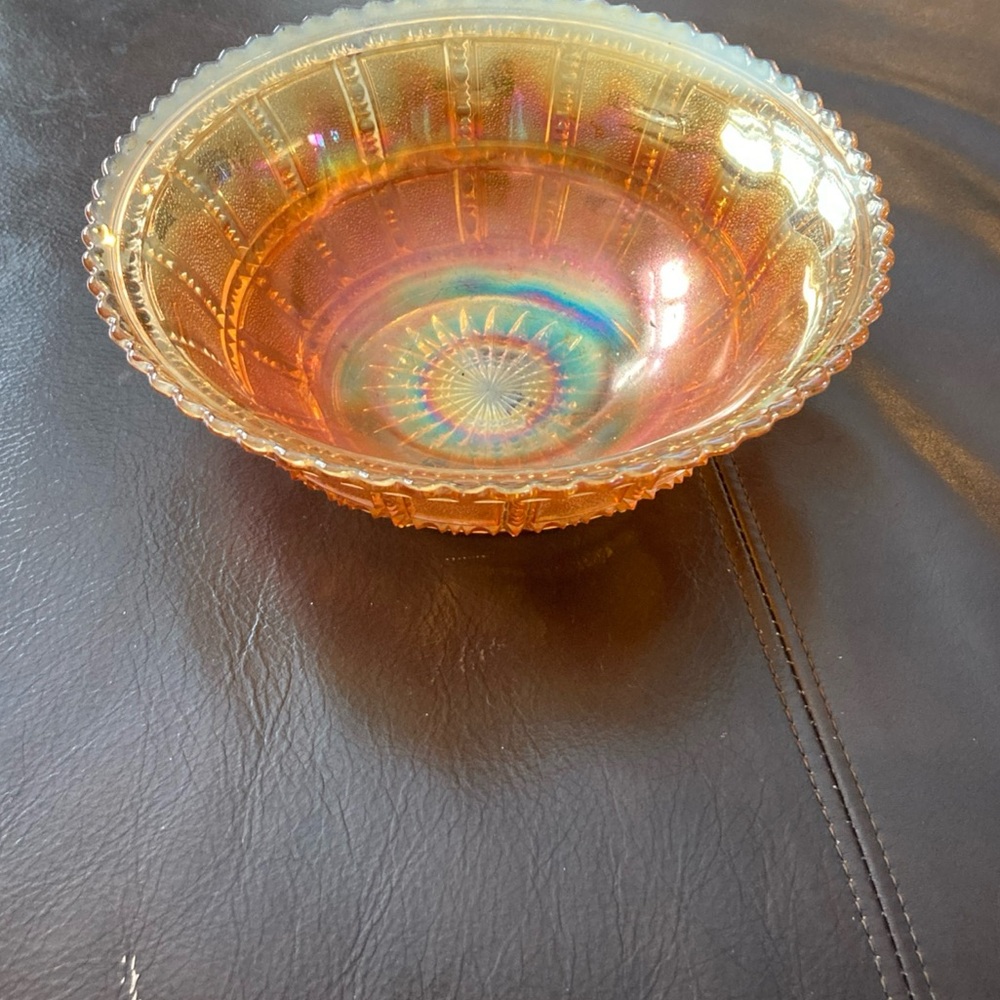 VTG Imperial Glass Beaded Bowl Marigold Iridescent Carnival Glass Mid Century